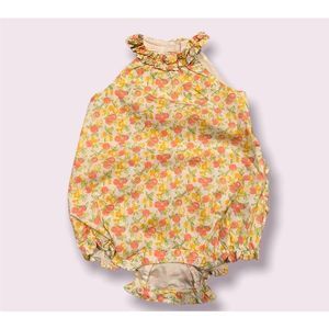 Janie and Jack Yellow and Pink Bubble Romper Size 3-6 months
